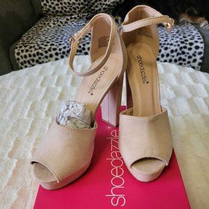 Shoe Dazzle Sharlena Blush Platform Dress Sandals 7.5 New with Box